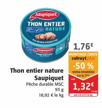 Promo Thon Entier Nature Saupiquet Chez Colruyt