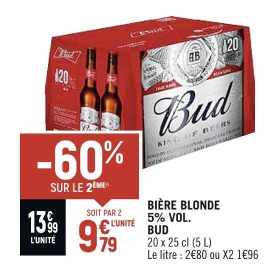 Promo Bud bière blonde 5 vol chez Spar