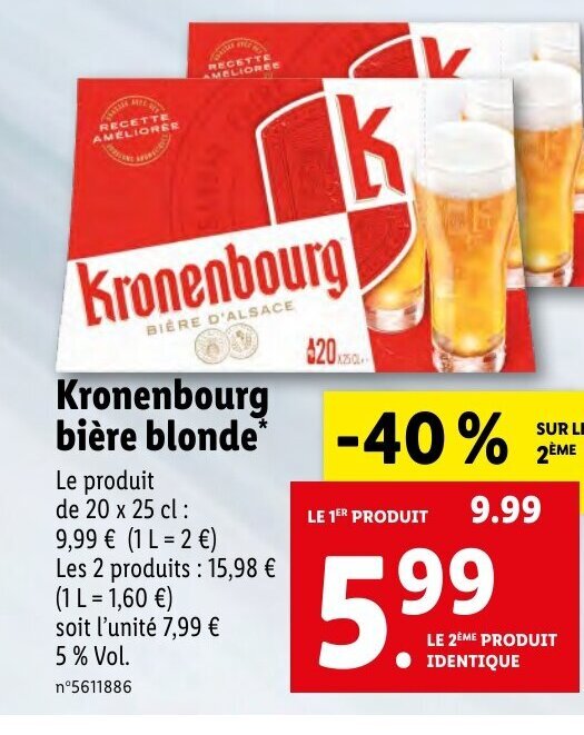 Promo Kronenbourg bière blonde chez Lidl