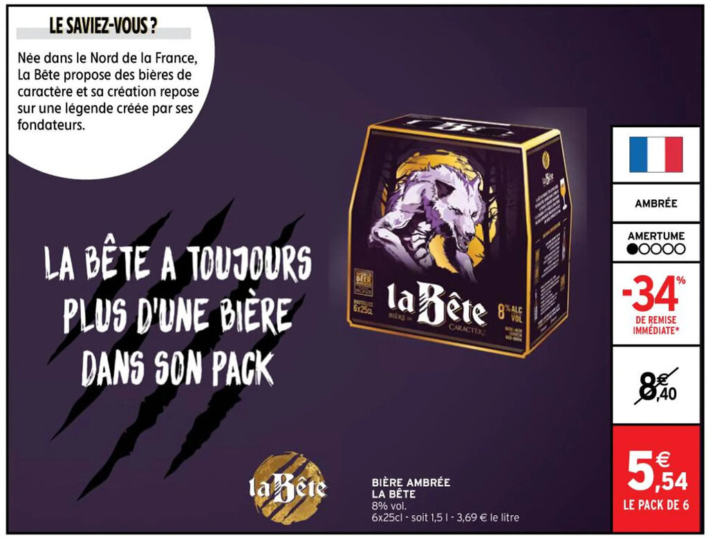 Promo BIÈRE AMBRÉE LA BÊTE chez Intermarché