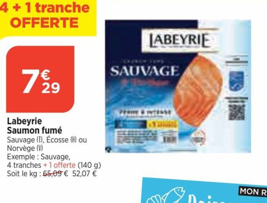 Promo Labeyrie Saumon fumé Sauvage T Écosse H ou Norvège V chez Bi1