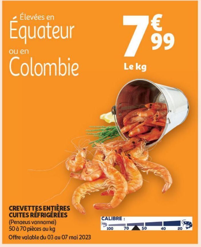 Promo Crevettes entieres cuite refrigerees chez Auchan Supermarché