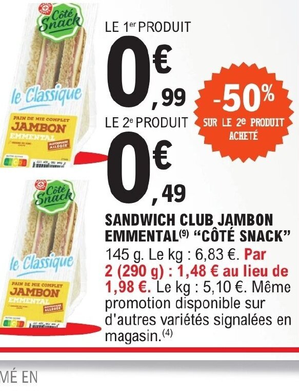 Promo Sandwich Club Jambon Emmental C T Sandwich Club Jambon