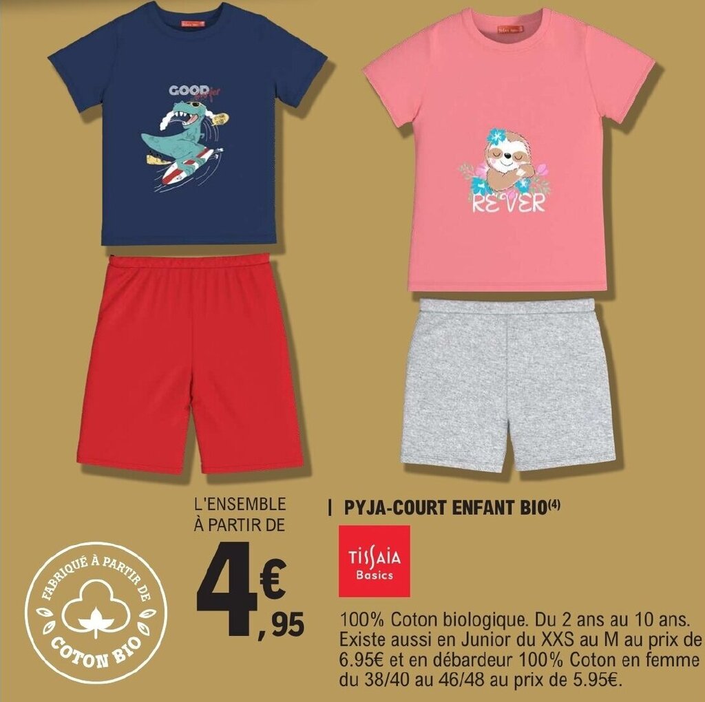 Promo Pyja Court Enfant Bio Chez E Leclerc