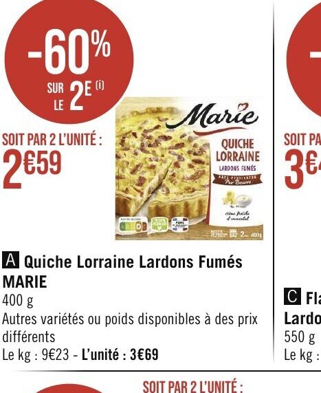 Promo A Quiche Lorraine Lardons Fumés MARIE chez Géant