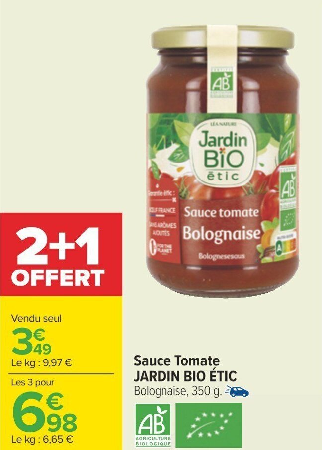 Promo Sauce Tomate Jardin Bio Tic Chez Carrefour