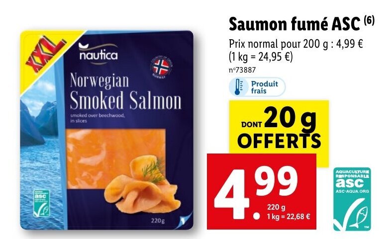 Promo Saumon fumé ASC 6 chez Lidl