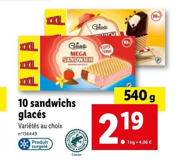 Promo 10 sandwichs glacés chez Lidl