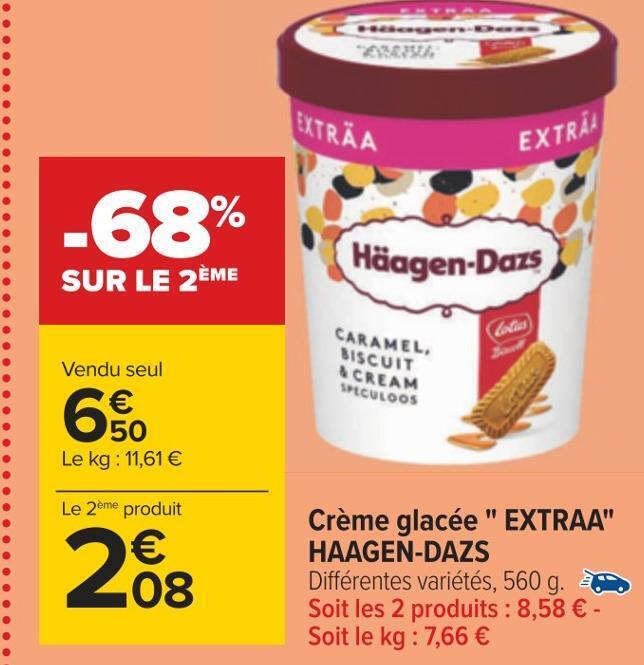 Promo Haagen dazs crème glacée extraa chez Carrefour