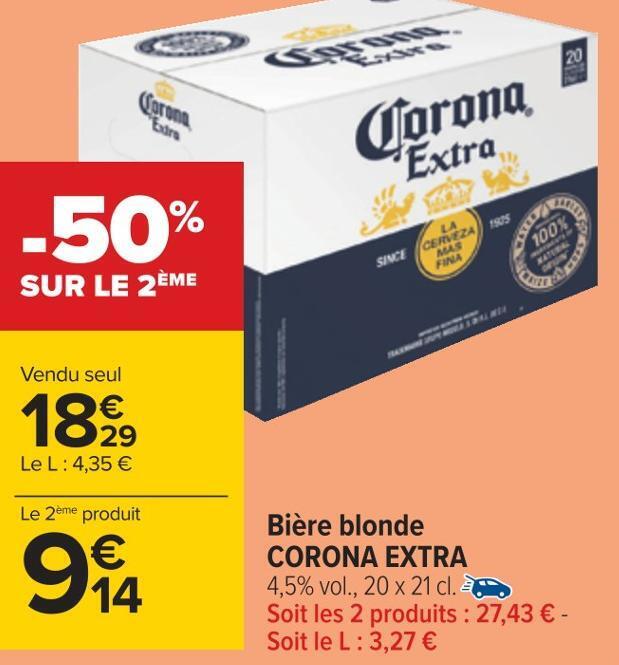 Promo Corona extra bière blonde chez Carrefour