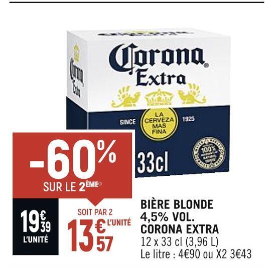 Promo Corona extra bière blonde 4 5 vol chez Spar