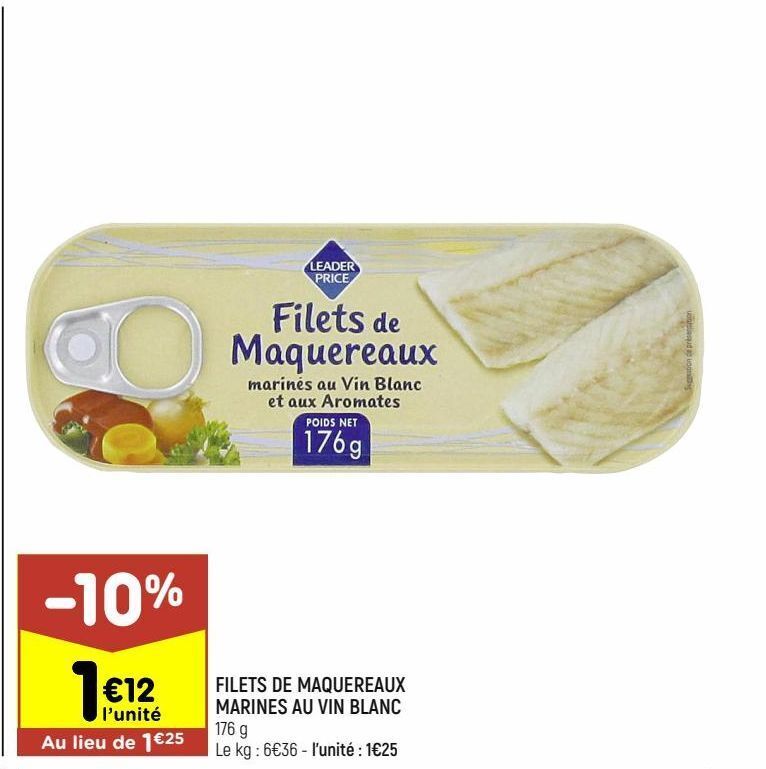 Promo Filets De Maquereaux Marines Au Vin Blanc Chez Leader Price