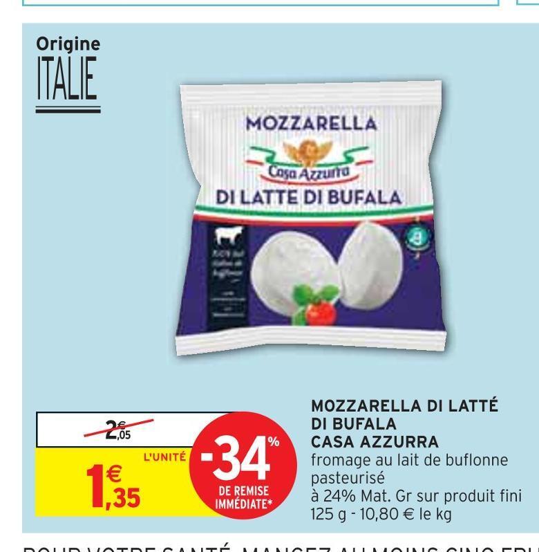 Promo Casa Azzurra Mozzarella Di Latt Di Bufala Chez Intermarch