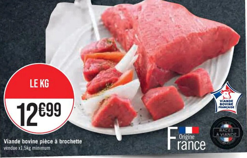 Promo Viande bovine pièce à brochette vendue x1 5kg minimum chez Hyper