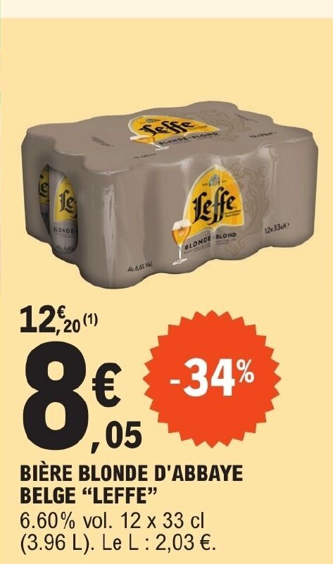 Promo BIÈRE BLONDE D ABBAYE BELGE LEFFE 6 60 vol 12 x 33 cl 3 96 L