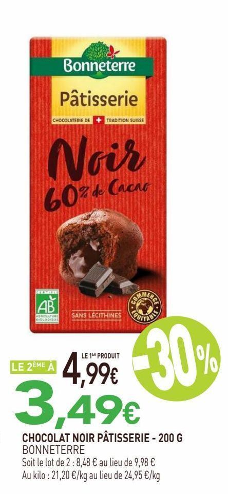 Promo Chocolat Noir Patisserie G Chez Natur O