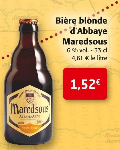 Promo Maredsous bière blonde d abbaye chez Colruyt