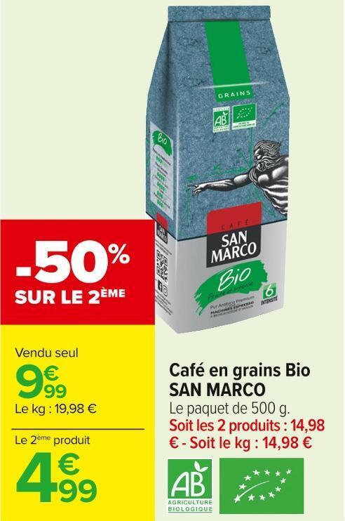 Promo San Marco Caf En Grains Bio Chez Carrefour Market