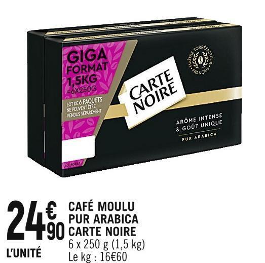 Promo Carte noire café moulu pur arabica chez Spar