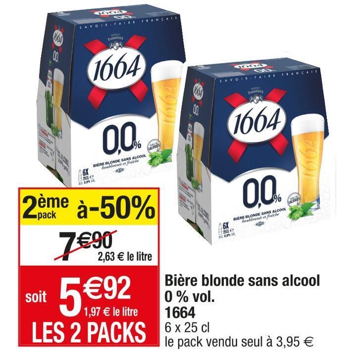 Promo 1664 bière blonde sans alcool 0 vol chez Cora