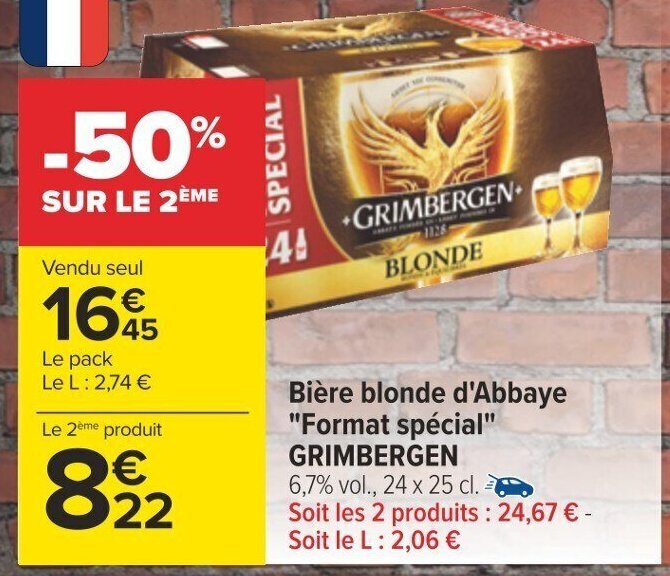 Promo Bière blonde d Abbaye Format spécial GRIMBERGEN chez Carrefour