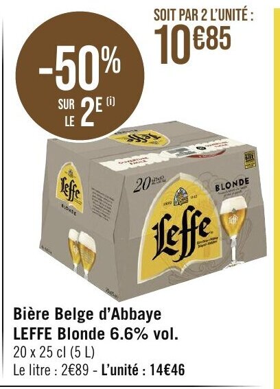 Promo Bière Belge d Abbaye LEFFE Blonde 6 6 vol chez Géant