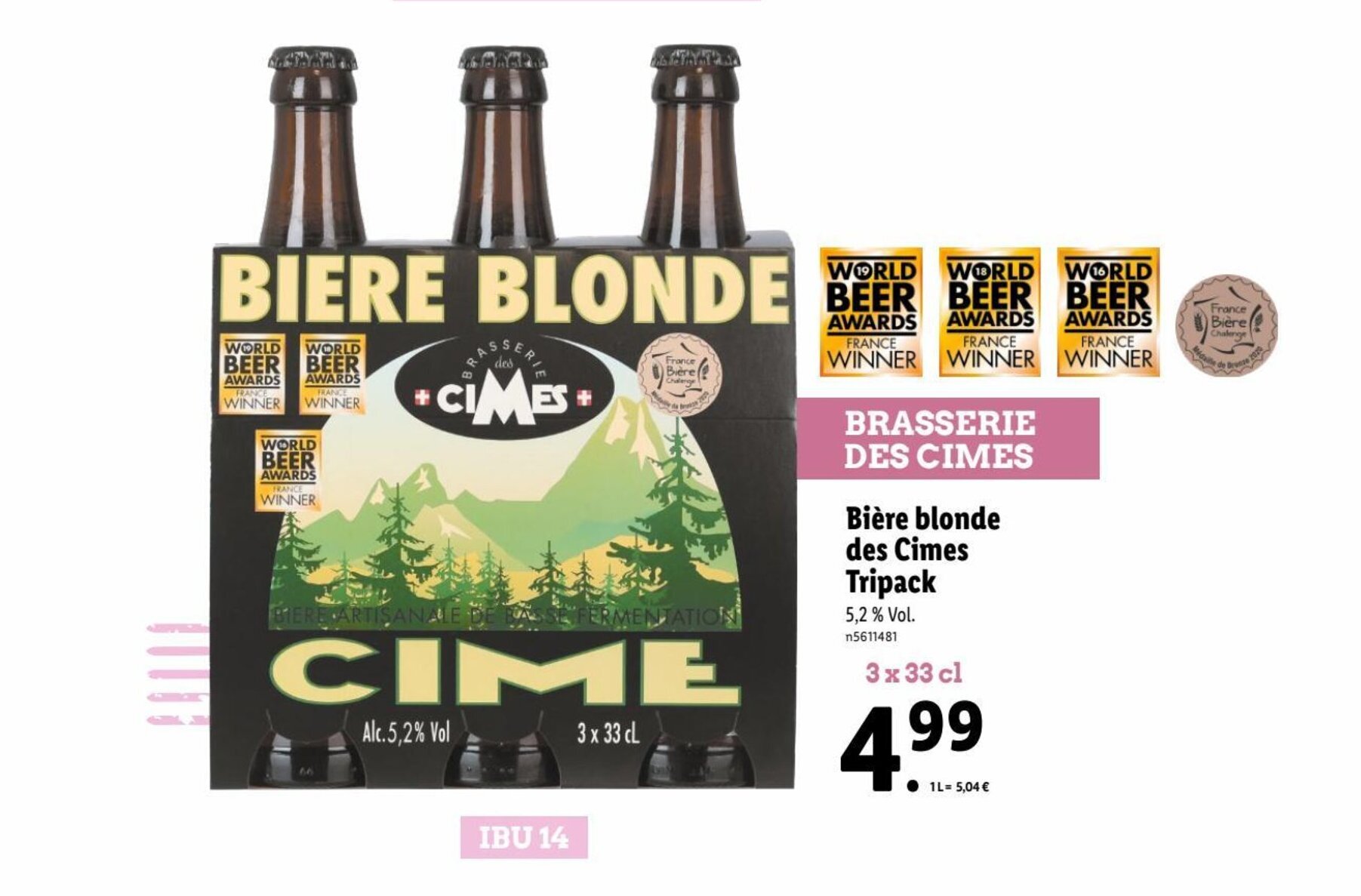 Promo Bière blonde des Cimes Tripack chez Lidl