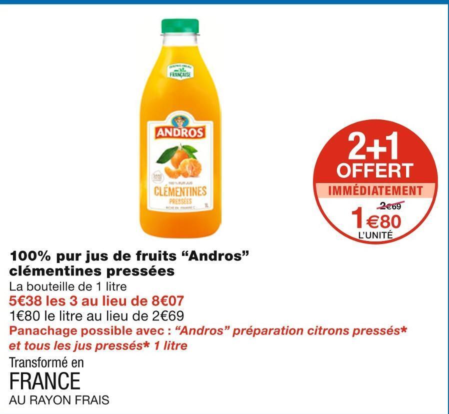 Promo Andros Pur Jus De Fruits Cl Mentines Press Es Chez Monoprix