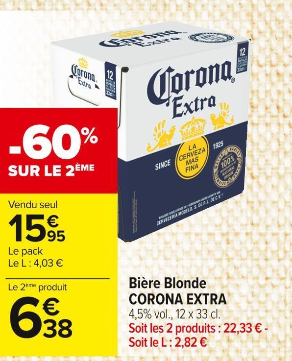 Promo Corona extra bière blonde chez Carrefour Market