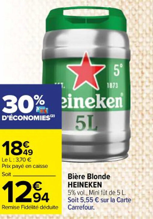 Promo Bière Blonde HEINEKEN chez Carrefour Market