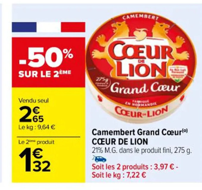 Promo Camembert Grand C Ur C Ur De Lion Chez Carrefour