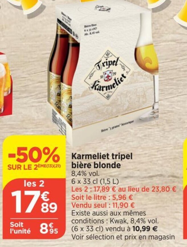 Promo Karmeliet tripel bière blonde 8 4 vol chez Bi1