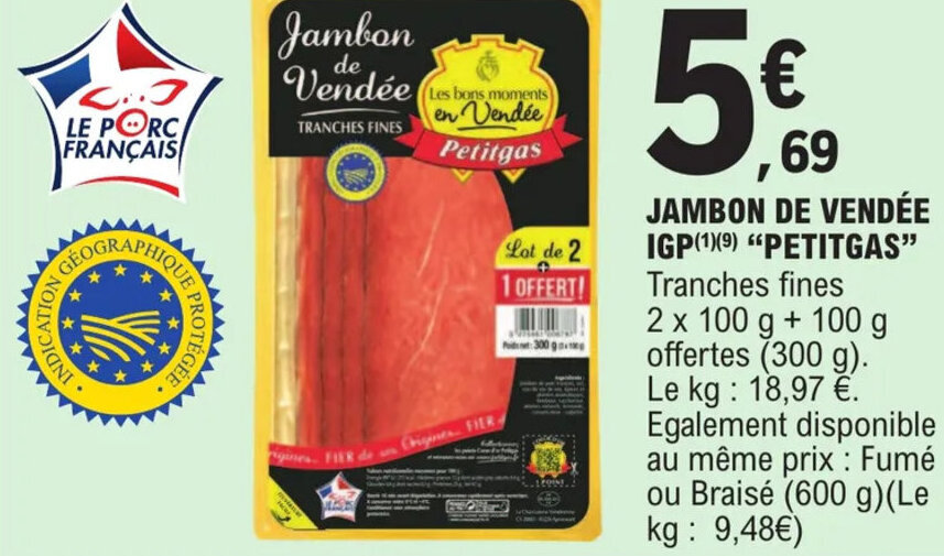 Promo Jambon De Vend E Igp Petitgas Tranches Fines Chez E Leclerc