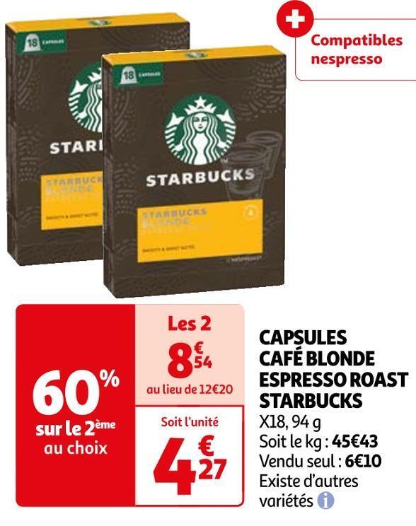 Promo Starbucks Capsules Caf Blonde Espresso Roast Chez Auchan Supermarch