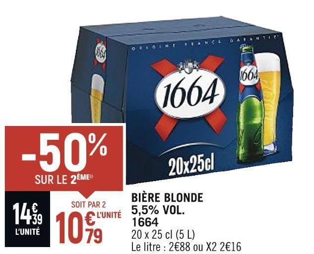 Promo 1664 bière blonde 5 5 vol chez Spar