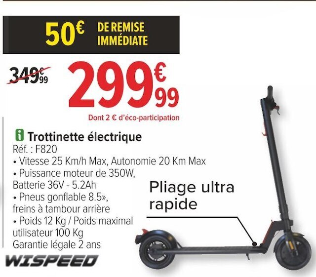 Promo Wispeed trottinette électrique chez Carrefour