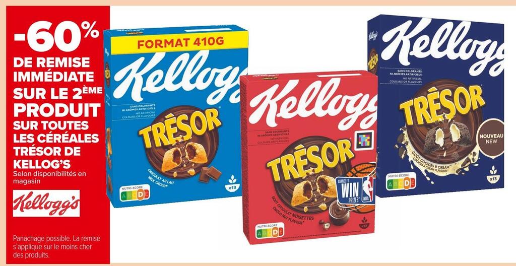 Promo Kellogs 60 de remise immédiate sur le 2ème sur toutes les