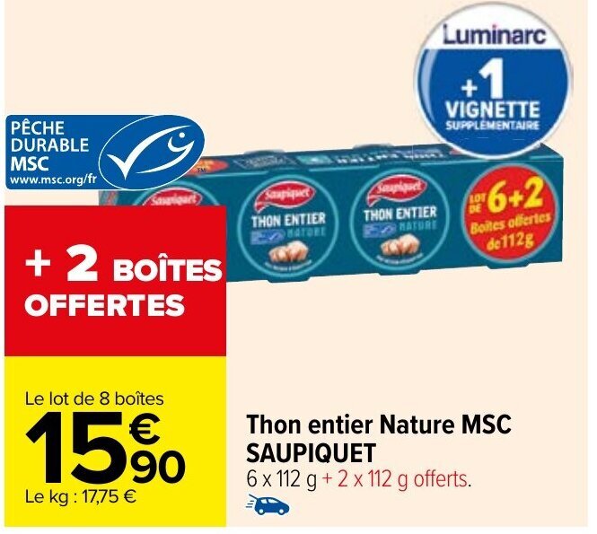 Promo Thon Entier Nature MSC SAUPIQUET Chez Carrefour