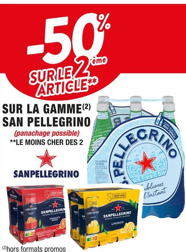 Promo San pellegrino 50 sur le 2ème article sur la gamme san