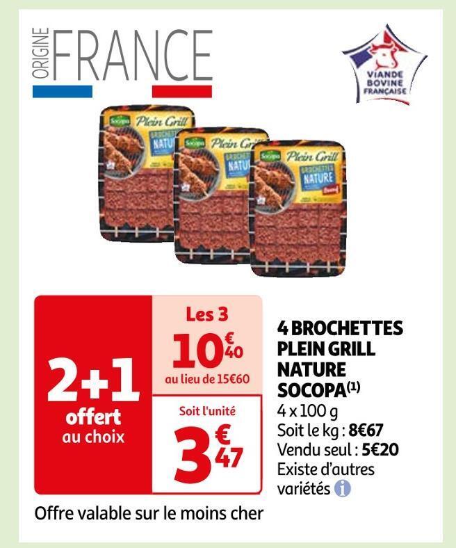 Promo Socopa Brochettes Plein Grill Nature Chez Auchan