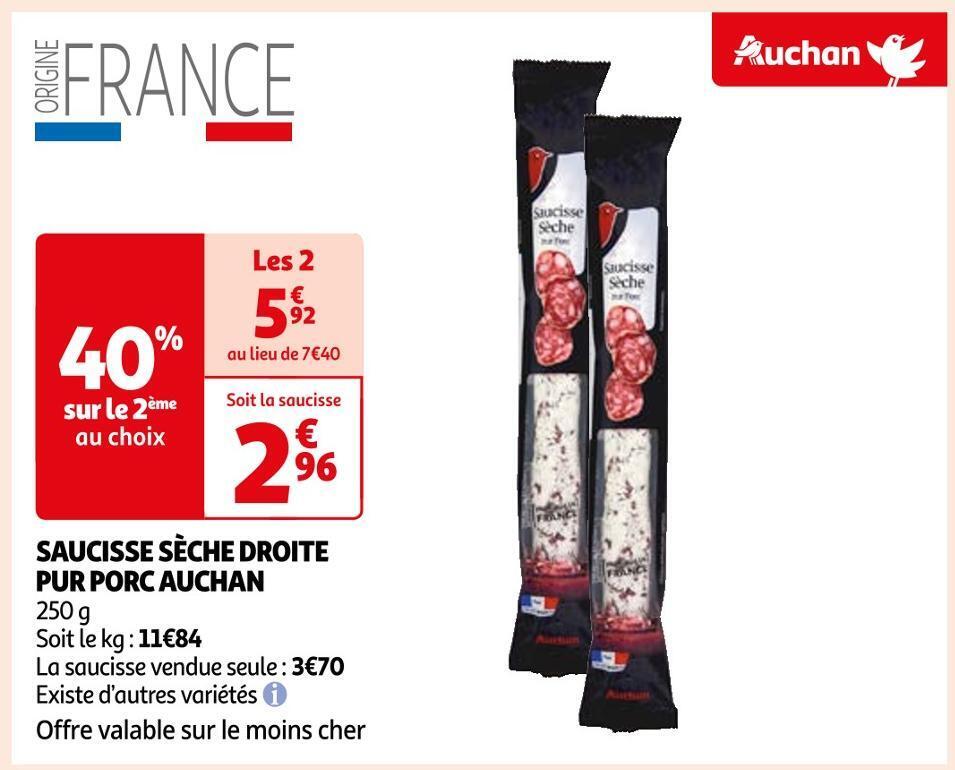 Promo Auchan Saucisse S Che Droite Pur Porc Chez Auchan