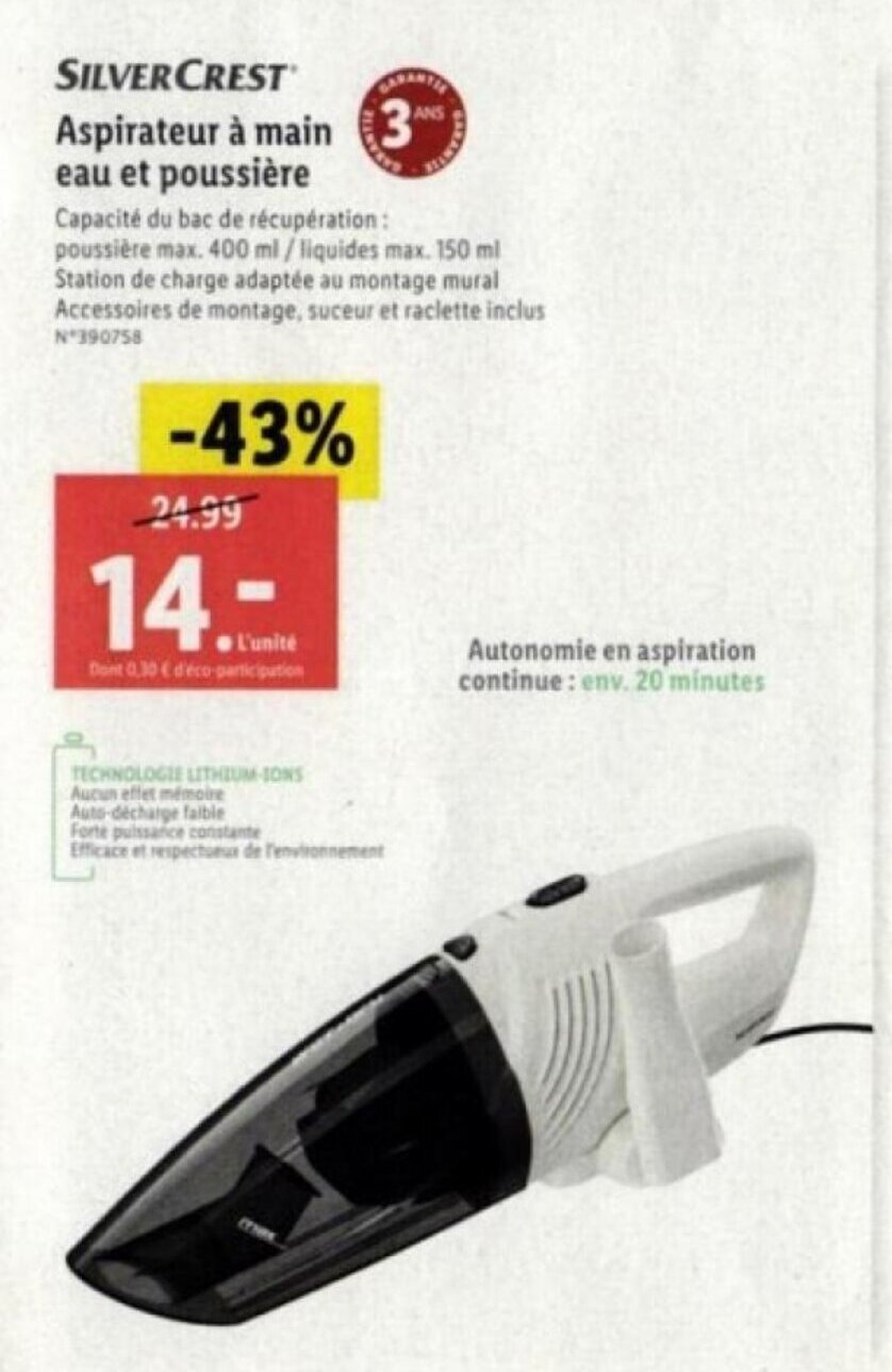 Promo SILVERCREST Aspirateur à main 3 eau et poussière chez Lidl