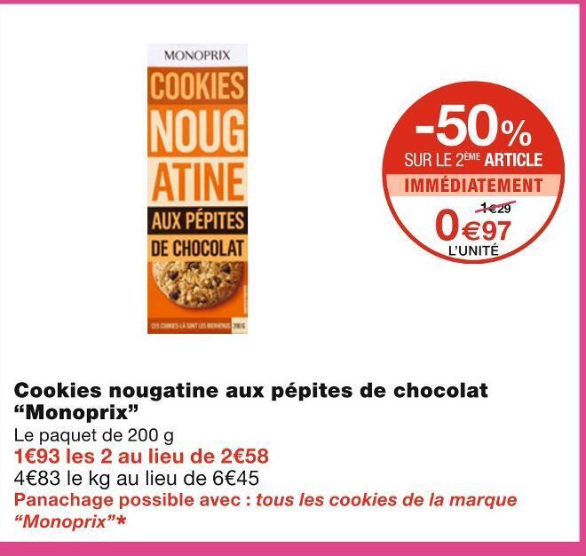 Promo Monoprix Cookies Nougatine Aux P Pites De Chocolat Chez Monoprix