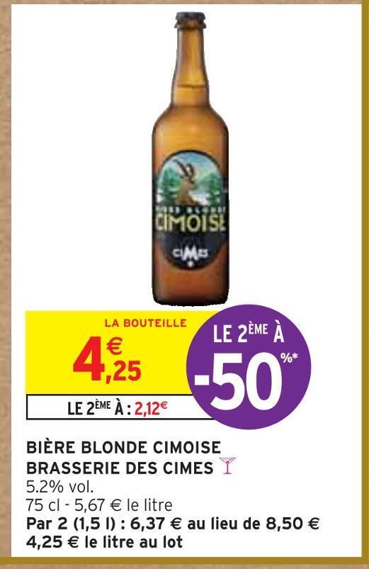 Promo Brasserie Des Cimes Bi Re Blonde Cimoise Chez Intermarch