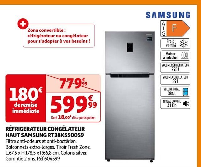 Promo Samsung réfrigerateur congélateur haut samsung rt38k5500s9 chez