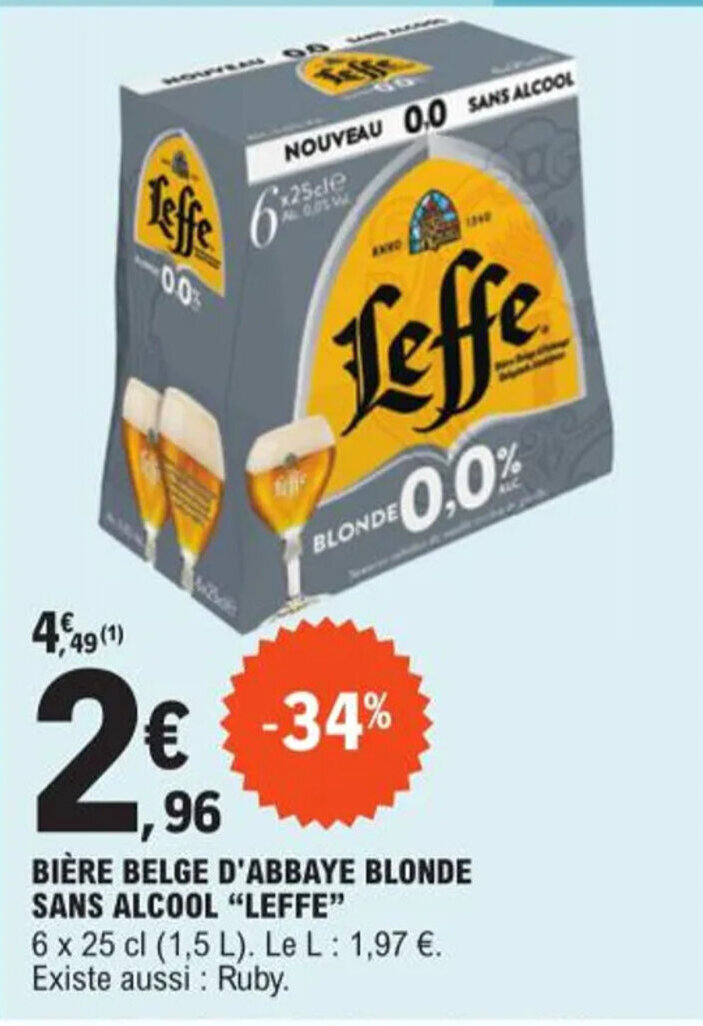 Promo Bi Re Belge D Abbaye Blonde Sans Alcool Leffe Chez E Leclerc