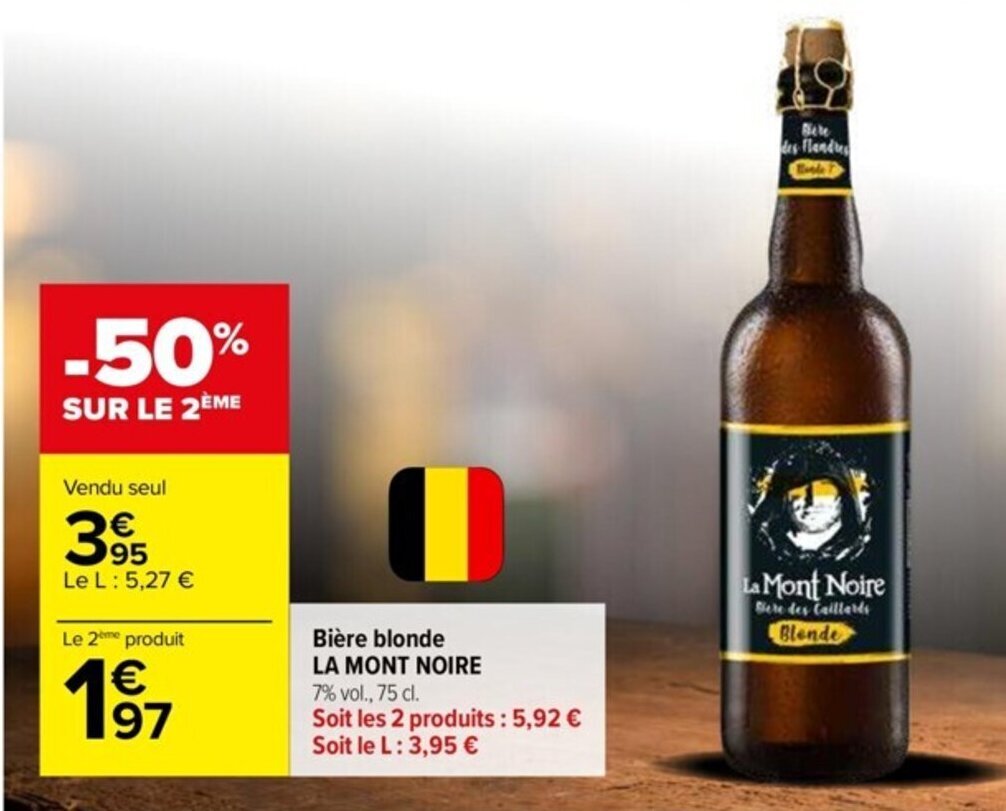 Promo Bière blonde LA MONT NOIRE 7 vol 75 cl chez Carrefour Market