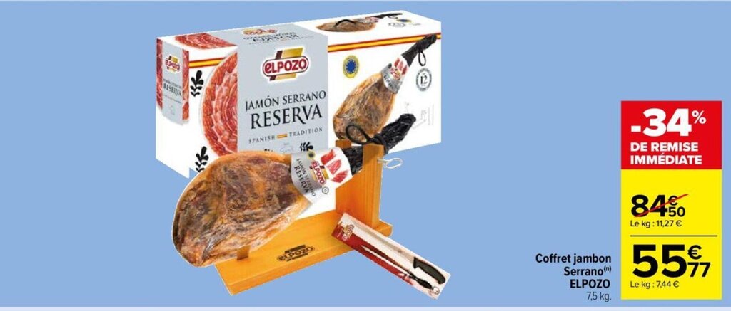 Promo Coffret Jambon Serrano N ELPOZO 7 5 Kg Chez Carrefour Market