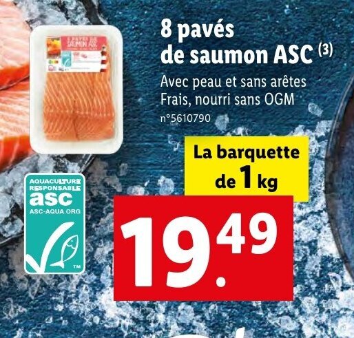 Promo 8 pavés de saumon ASC 3 chez Lidl