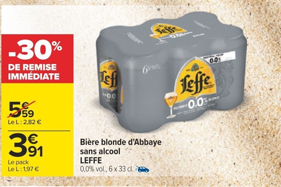 Promo Bière blonde d Abbaye sans alcool chez Carrefour